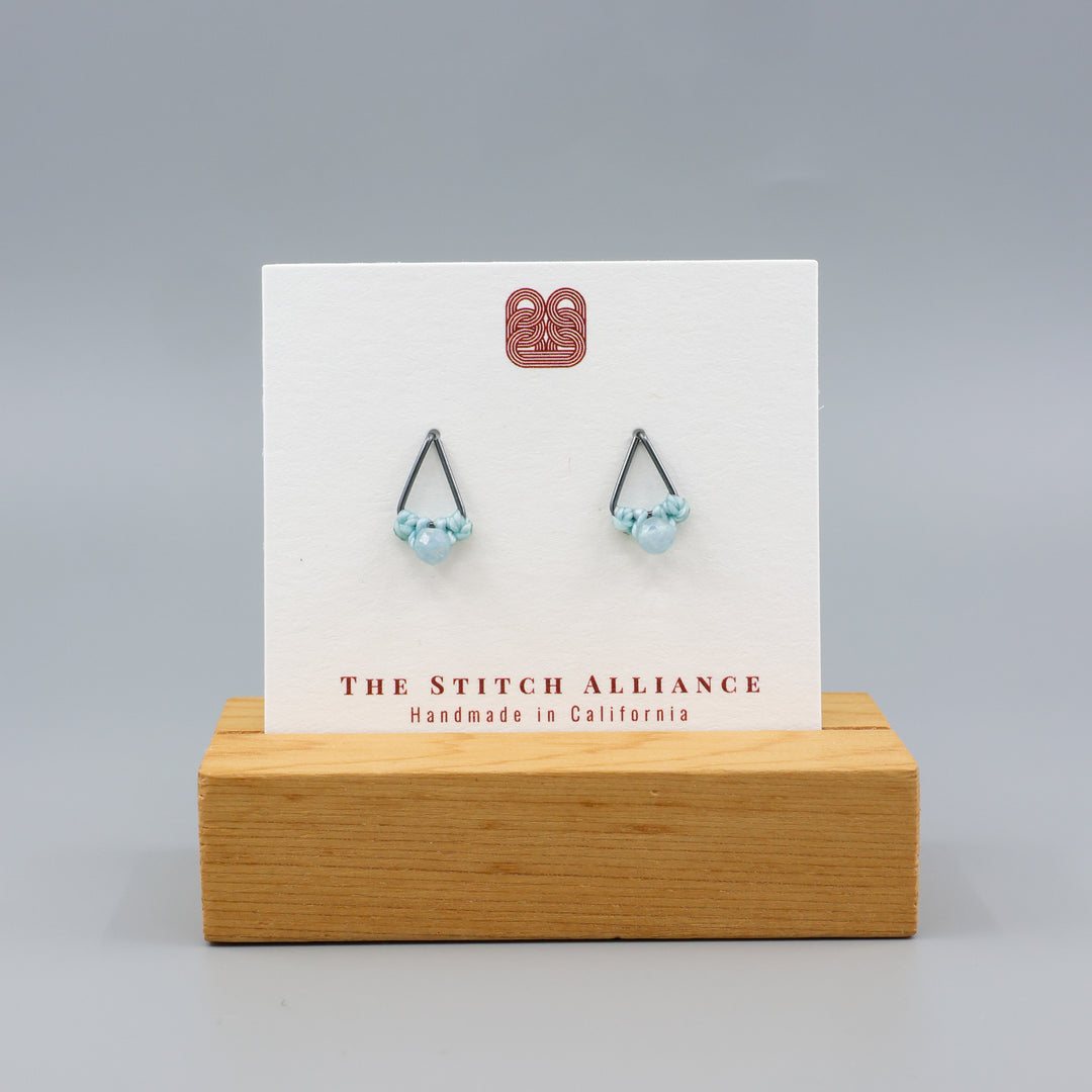 Aquamarine Stud Earrings / Triangle / Oxidized Sterling Silver