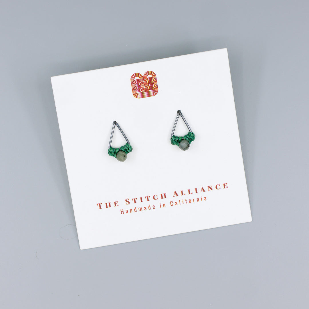 Emerald Stud Earrings / Triangle / Oxidized Sterling Silver