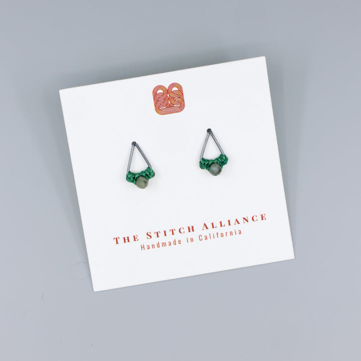 Emerald Stud Earrings / Triangle / Oxidized Sterling Silver