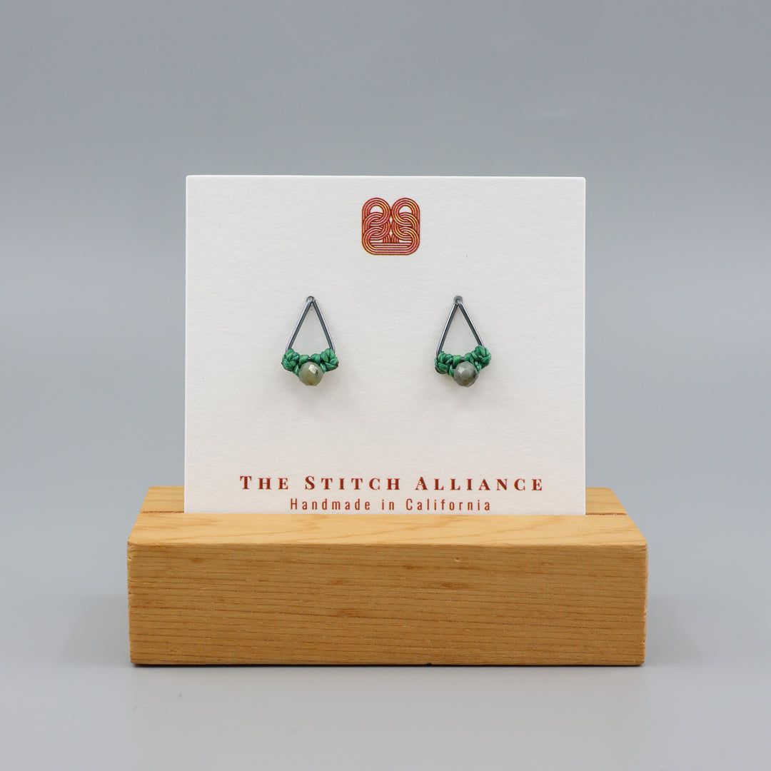 handmade Emerald Stud Earrings triangle oxidized sterling silver