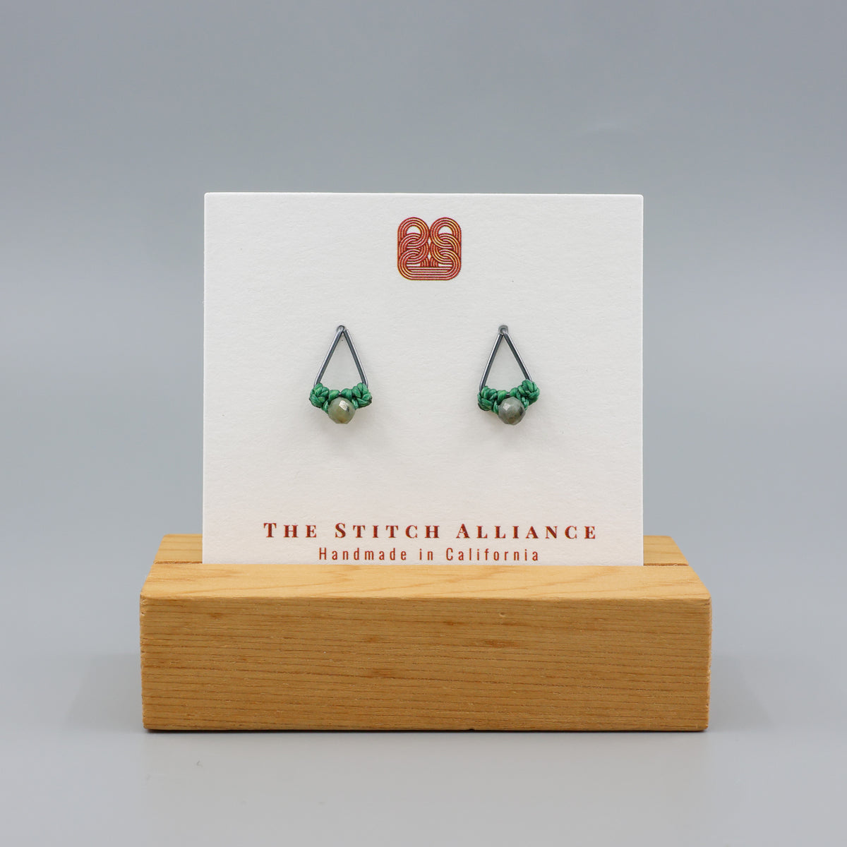 handmade Emerald Stud Earrings triangle oxidized sterling silver