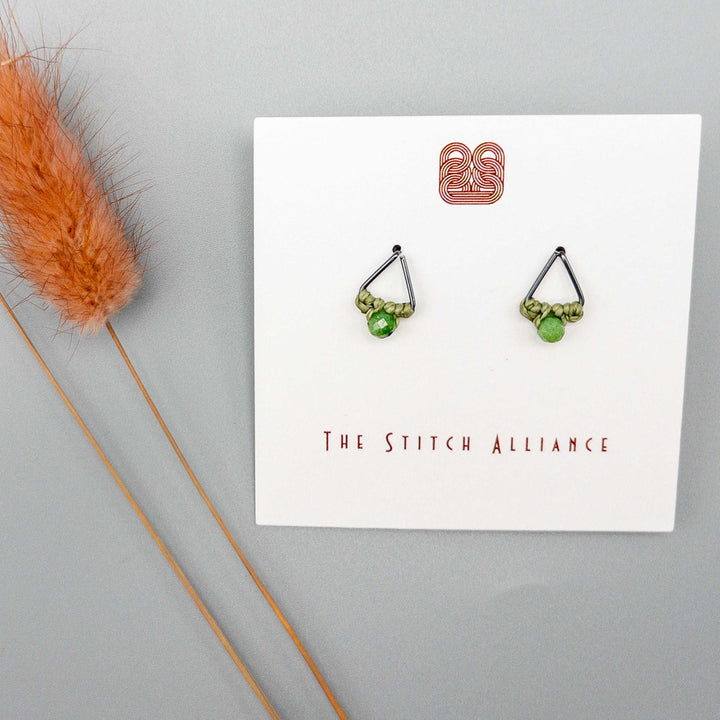 ruby in zoisite sterling silver triangle post earring