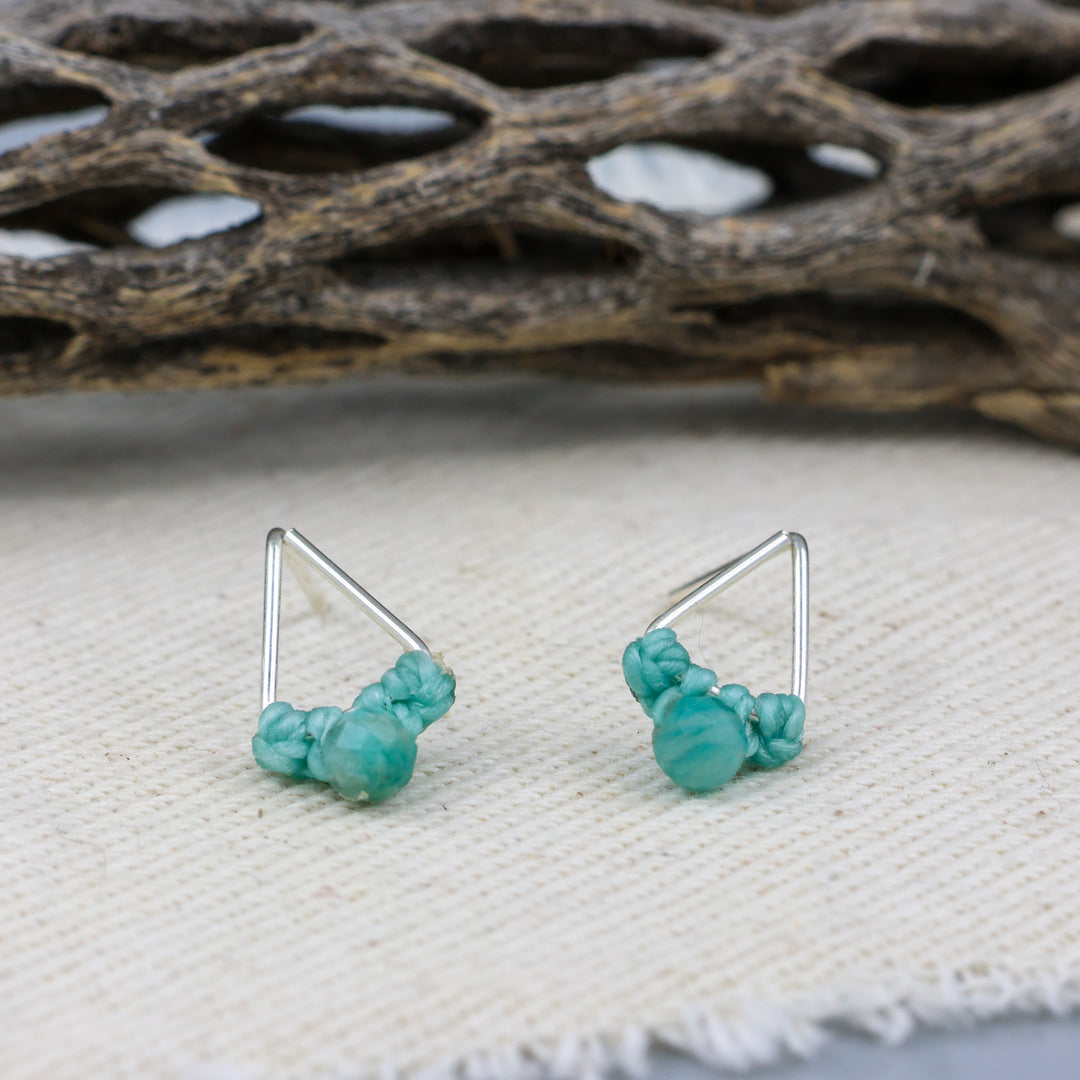 Amazonite Stud Earrings / Triangle / Sterling Silver