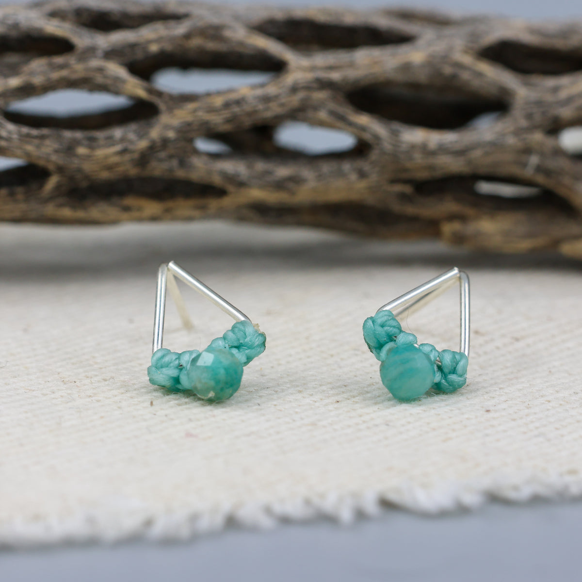 amazonite stud earrings triangle sterling silver