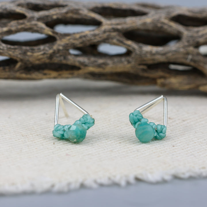 amazonite stud earrings triangle sterling silver