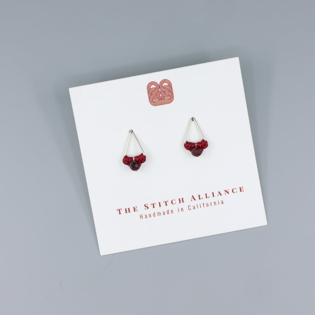 Garnet Stud Earrings / Triangle / Sterling Silver