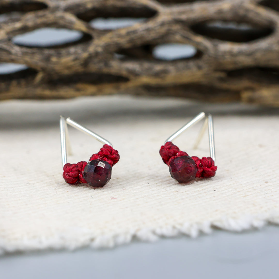 garnet stud earrings sterling silver handmade