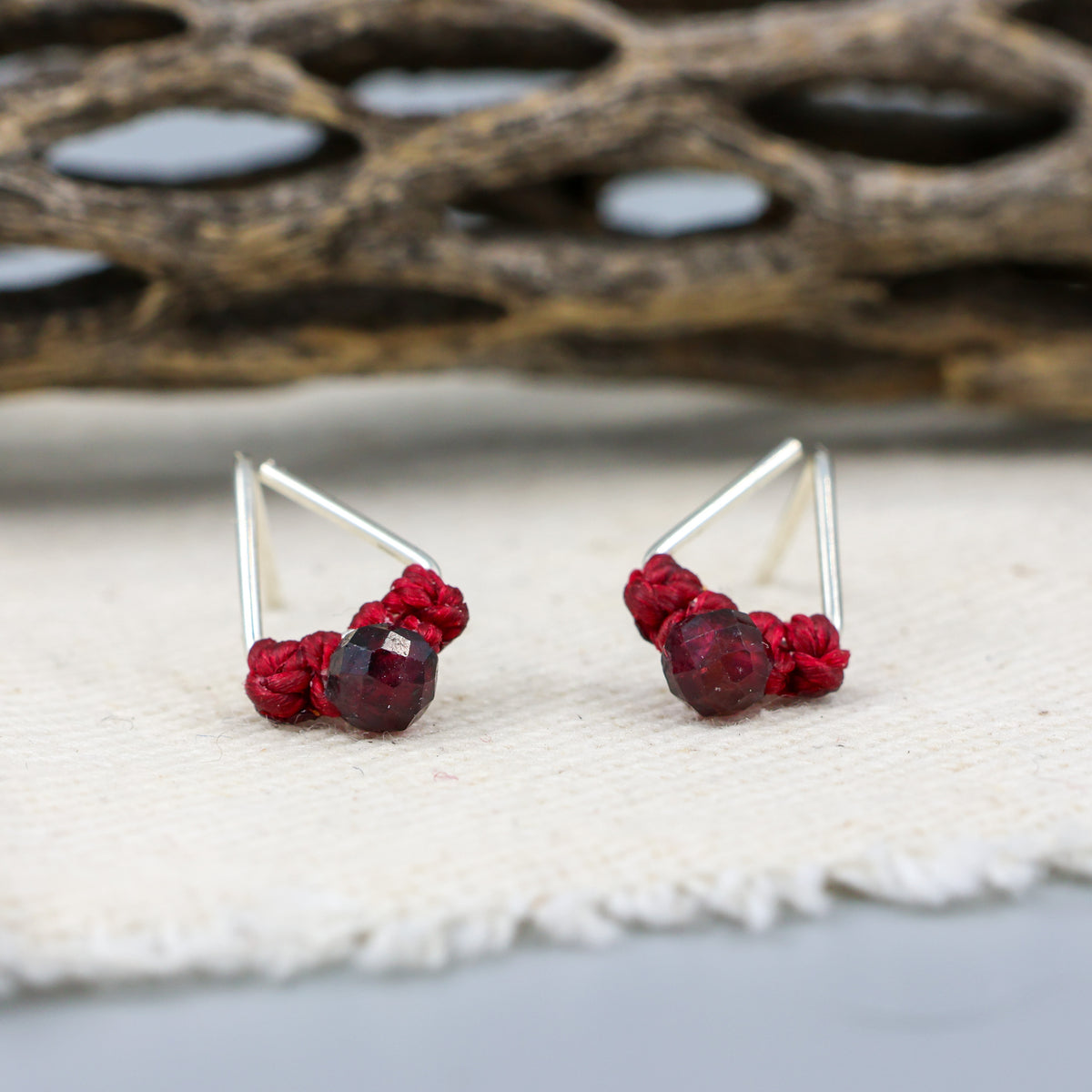 garnet stud earrings sterling silver handmade