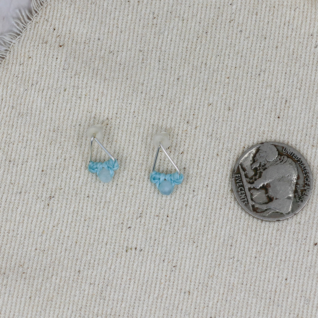 triangle sterling silver aquamarine stud earrings with coin for size comparison