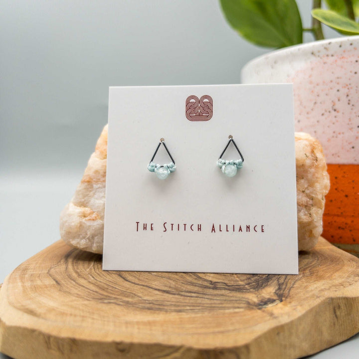 aquamarine oxidized sterling silver triangle earrings