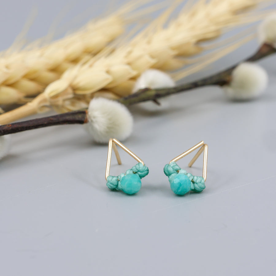 Amazonite triangle gold stud earrings