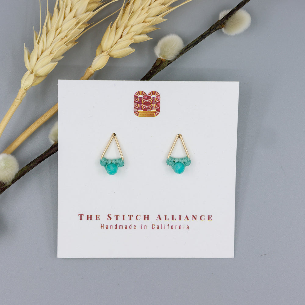 handmade Amazonite triangle gold stud earrings