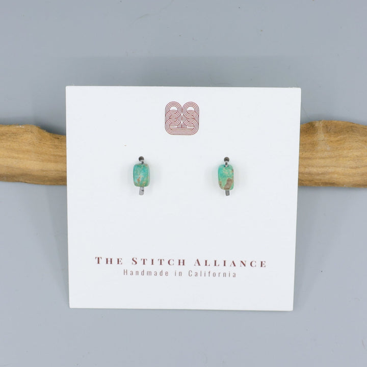 turquoise stud earrings hammered silver