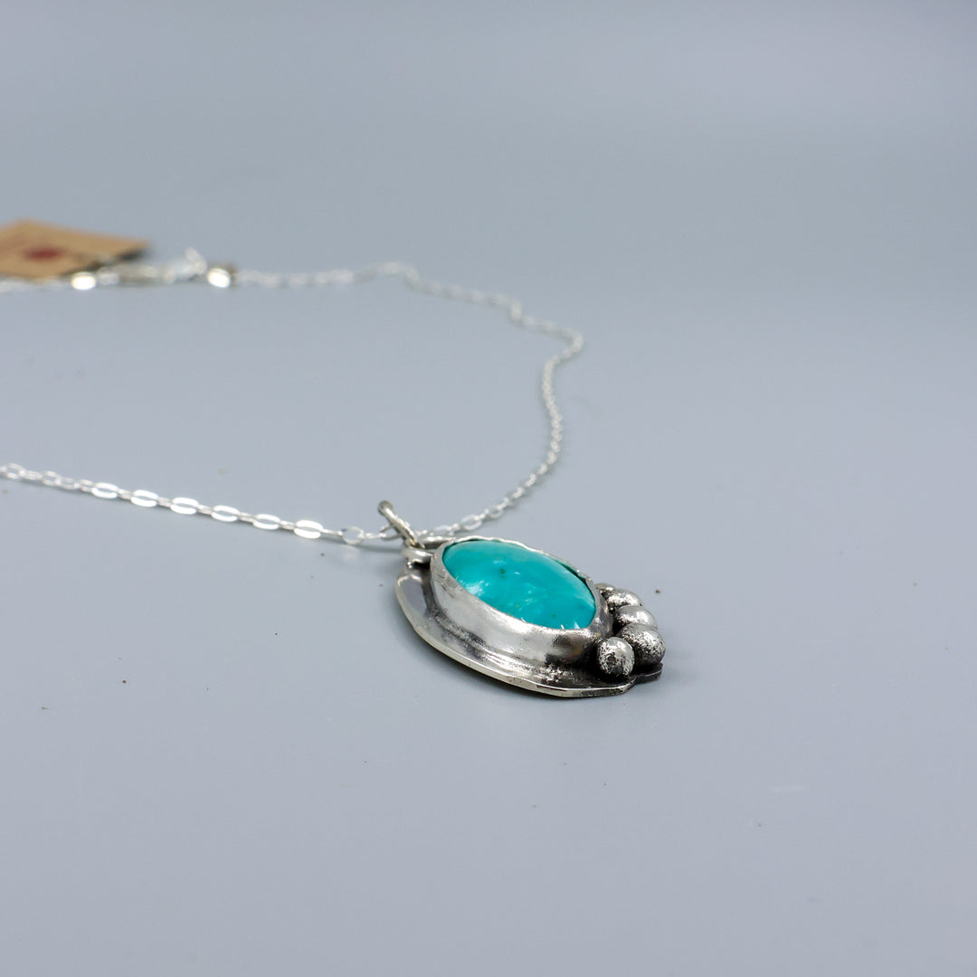handmade turquoise necklace sterling silver detail view