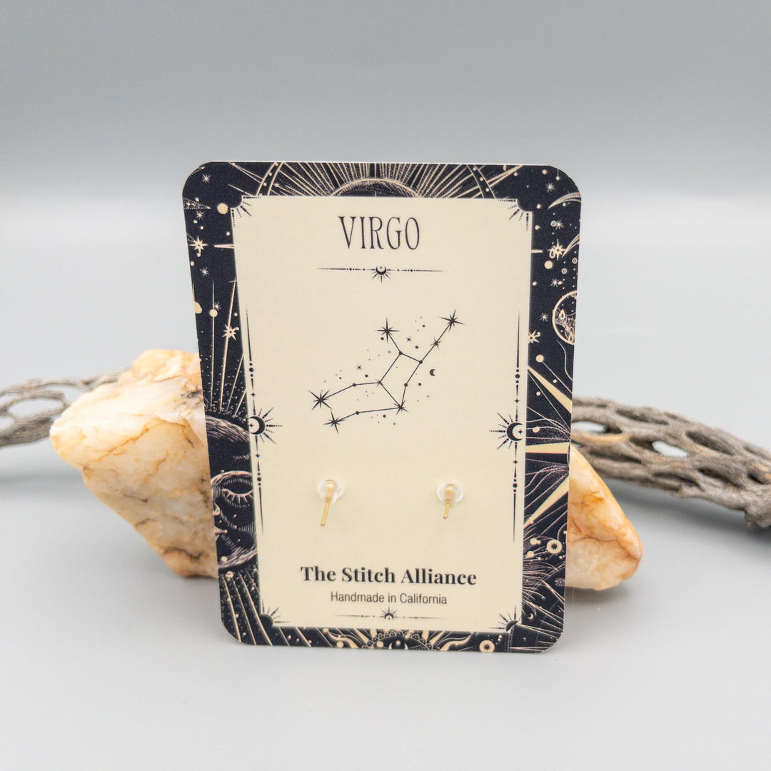 Virgo carnelian gold filled macrame earrings back of card