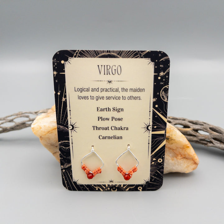 Virgo carnelian earrings in sterling silver front of card