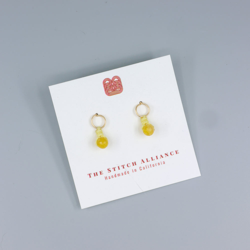 yellow opal mini dangle earrings gold fill on a white card