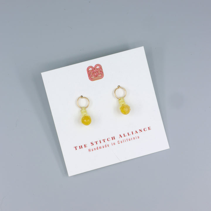 yellow opal mini dangle earrings gold fill on a white card