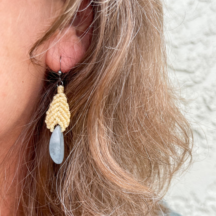Bead Drop Earrings / Pale Yellow & Aquamarine