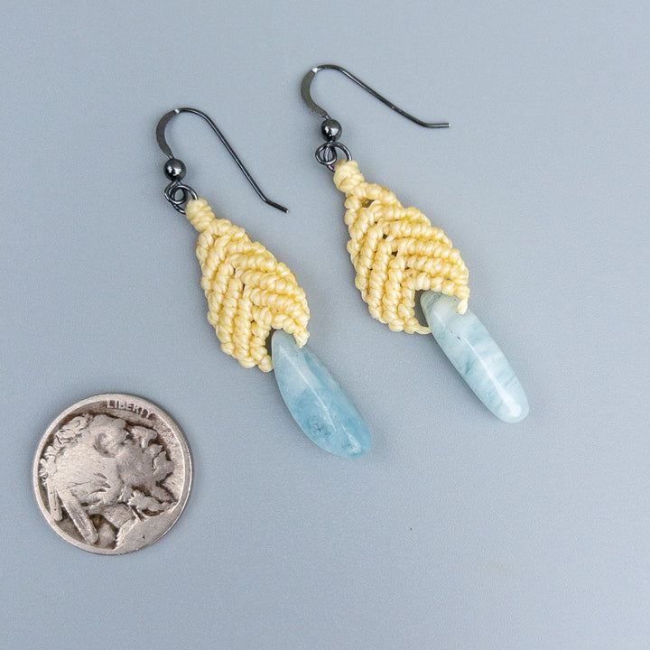 Bead Drop Earrings / Pale Yellow & Aquamarine