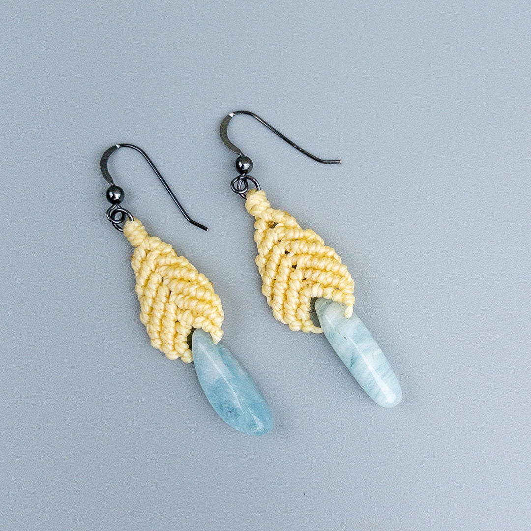 Bead Drop Earrings / Pale Yellow & Aquamarine