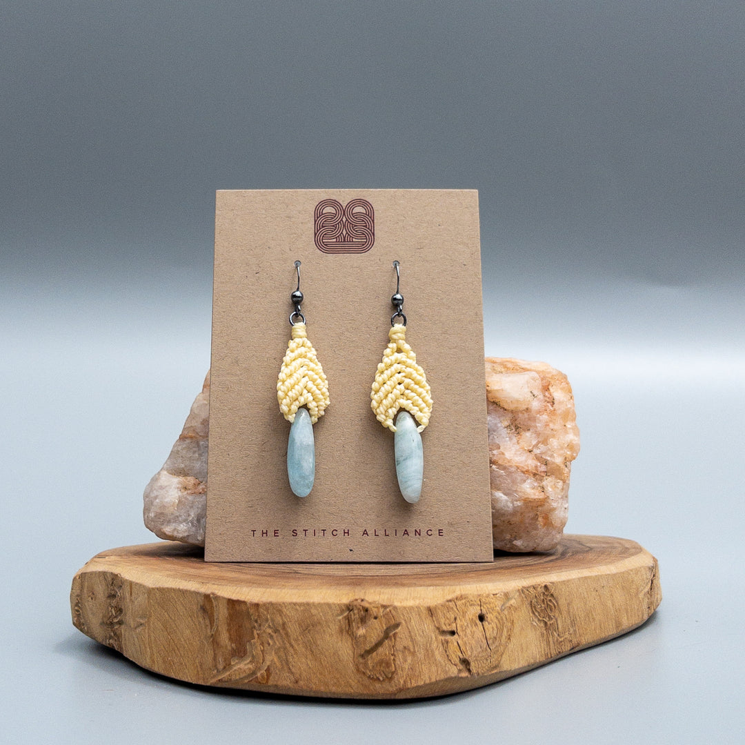 Bead Drop Earrings / Pale Yellow & Aquamarine