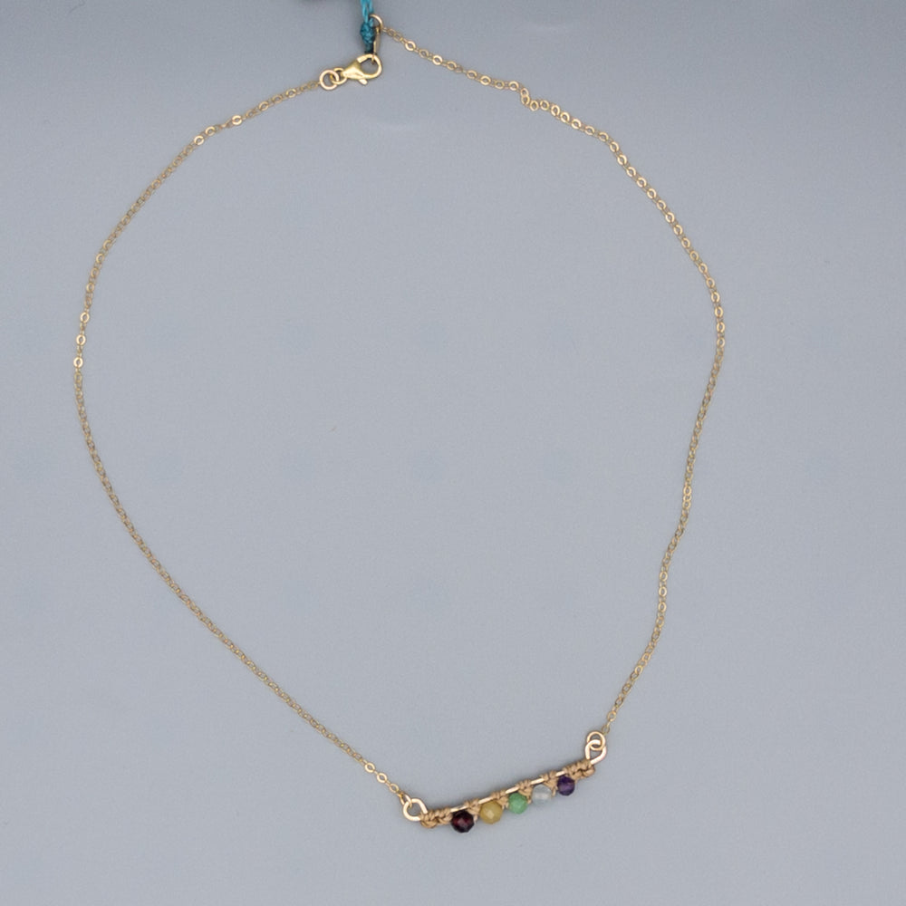 gold filled beaded bar necklace with gemstone beads