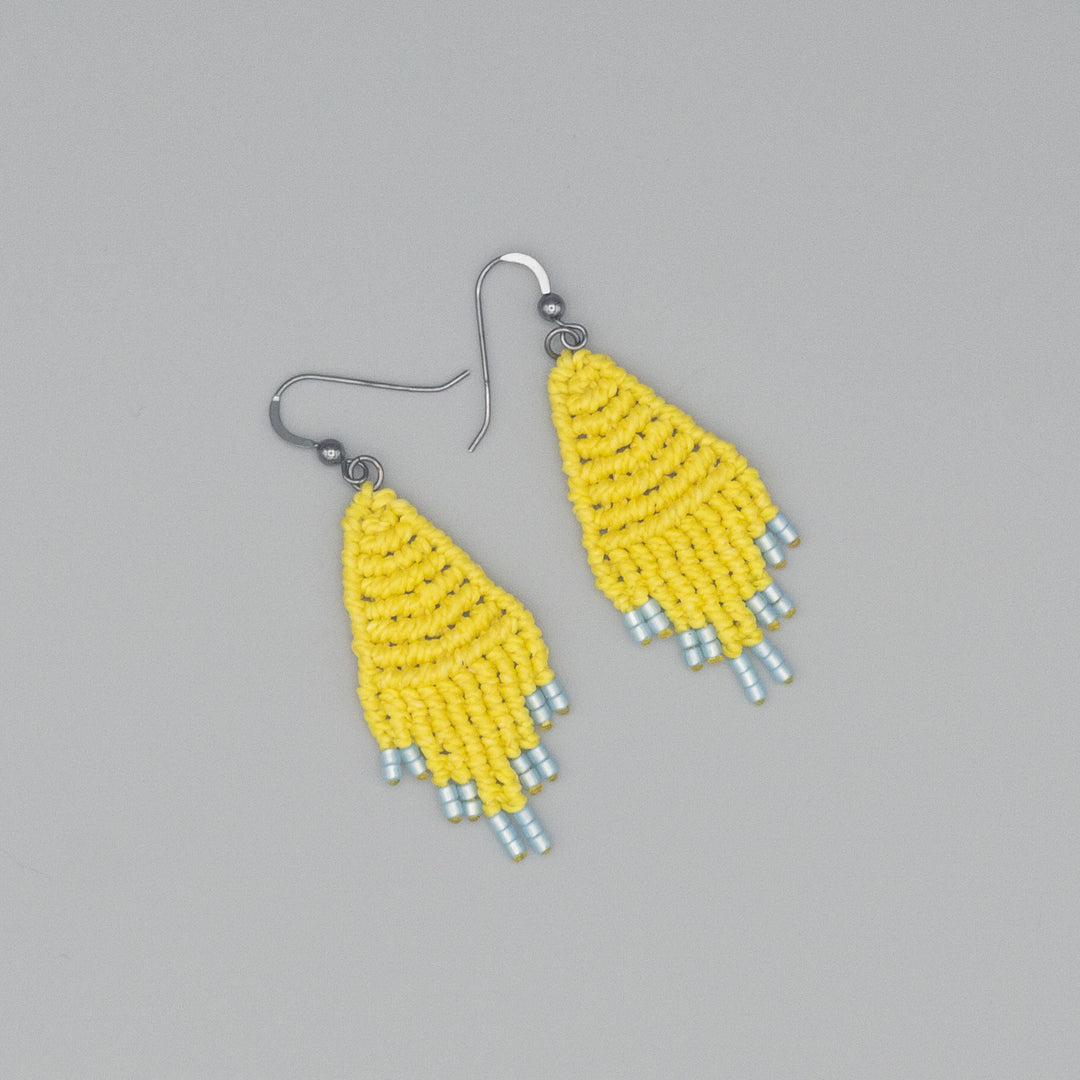 Boho Diamond Macrame Earrings - Lemon Yellow