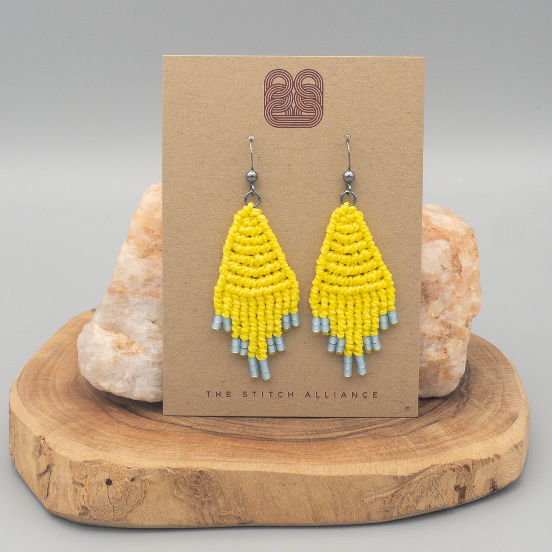Boho Diamond Macrame Earrings - Lemon Yellow
