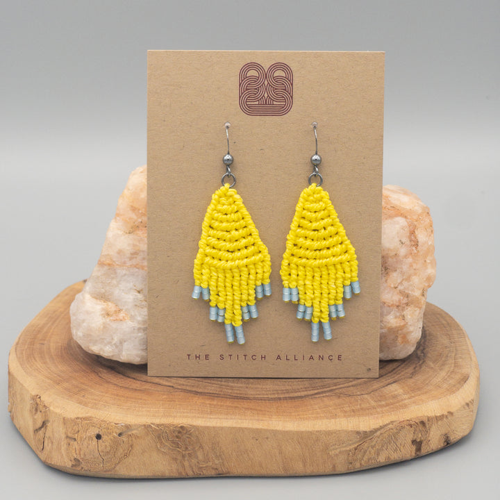 Boho Diamond Macrame Earrings - Lemon Yellow
