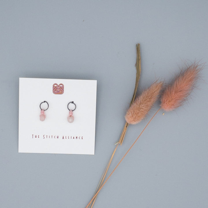 oxidized sterling silver post earring with rose quartz bead