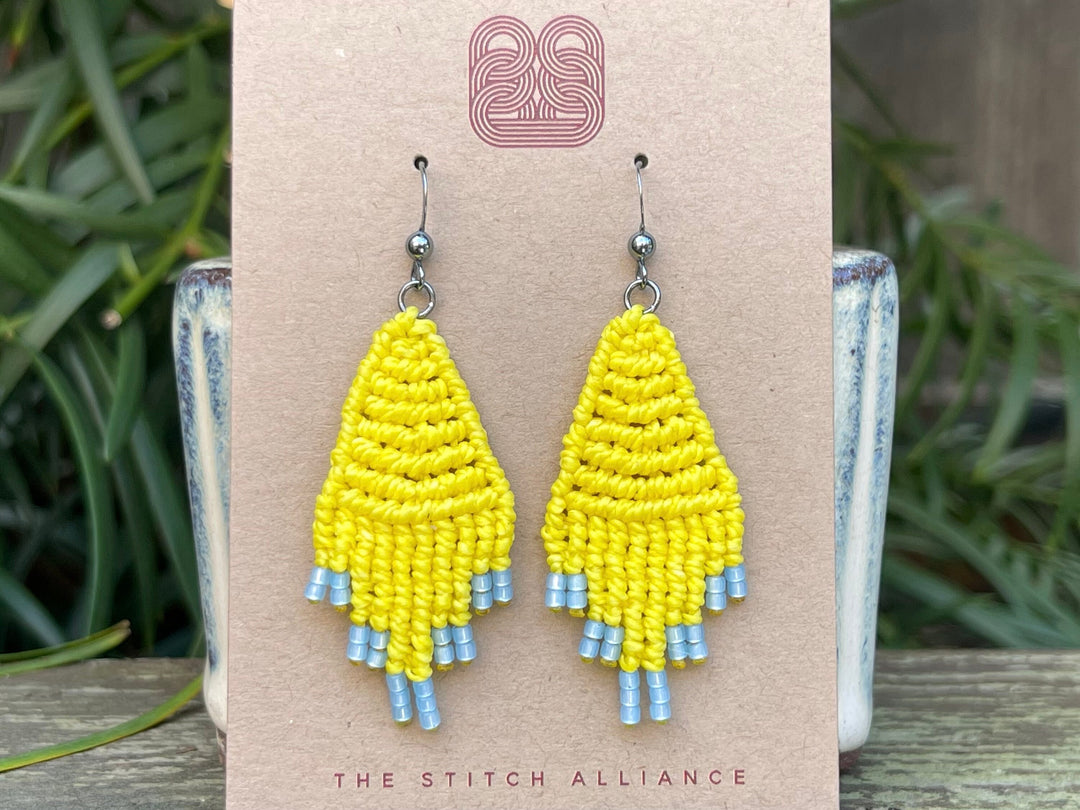 Boho Diamond Macrame Earrings - Lemon Yellow