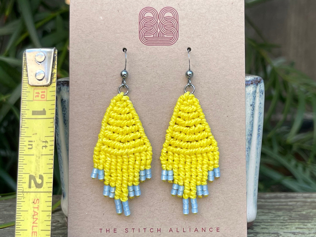 Boho Diamond Macrame Earrings - Lemon Yellow