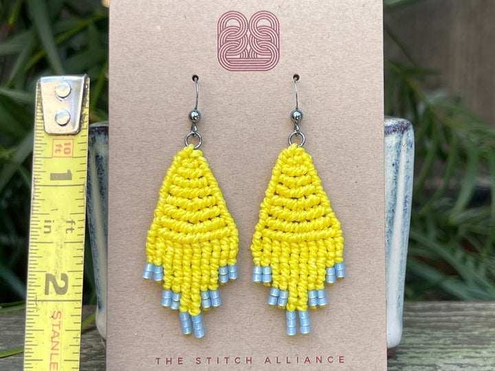 Boho Diamond Macrame Earrings - Lemon Yellow