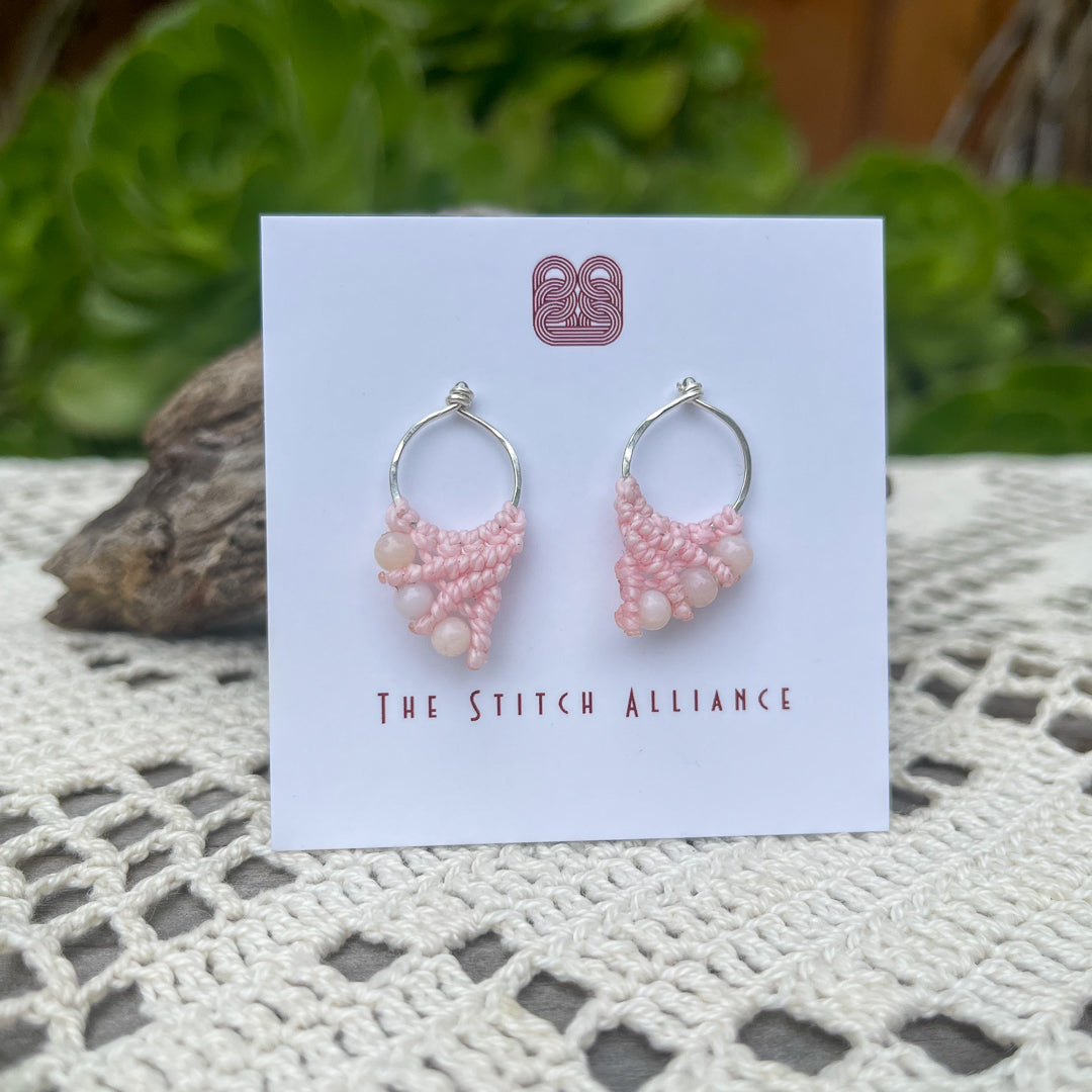 pink opal and sterling silver macrame earrings