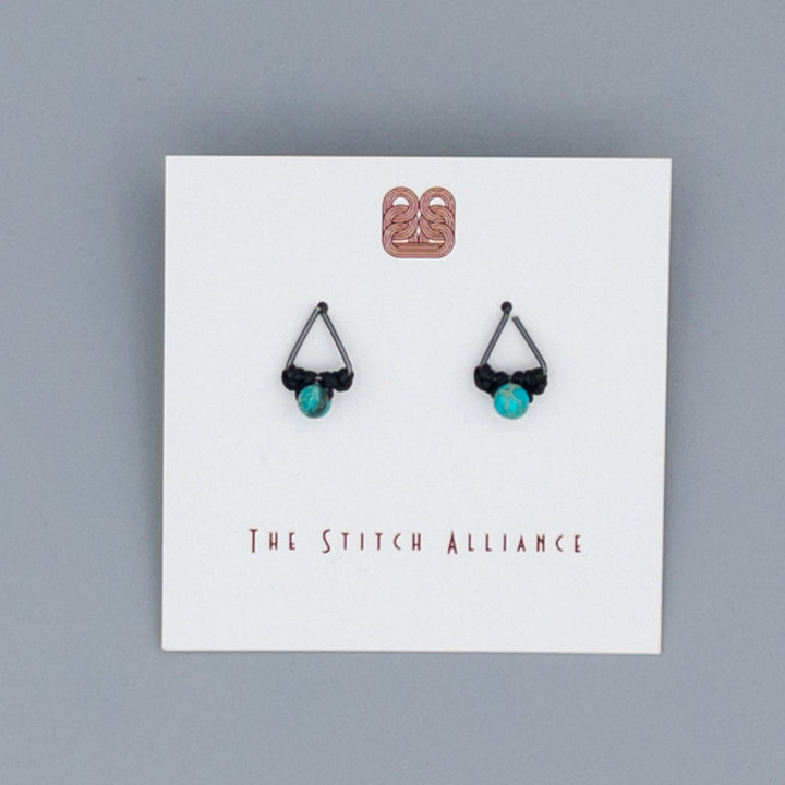 sterling silver triangle earrings with sea sediment jasper bead